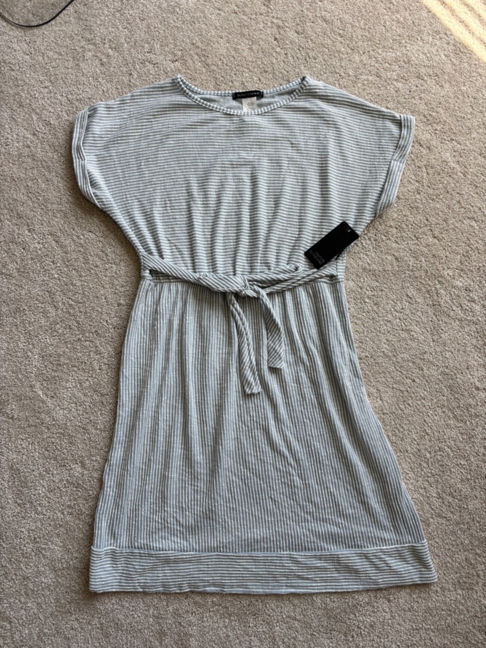 Caution To The Wind Light Blue & White Striped Midi Dress with Tie Waist